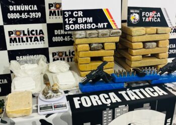 Polícia Militar apreende 40 tabletes de drogas, armas e munições em Sorriso