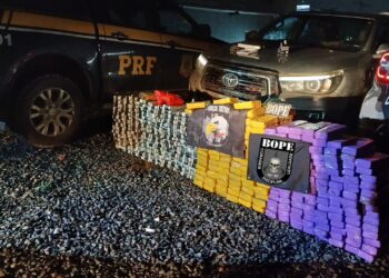 PM e PRF prendem motorista com 350 kg de droga em malas na carroceria de caminhonete