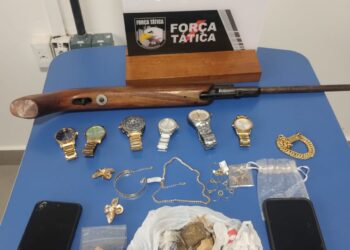 PM prende homem por porte ilegal de arma e recupera relógios e joias furtados