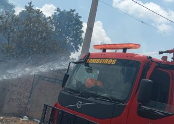 Bombeiros combatem incêndio em terreno baldio em Primavera do Leste