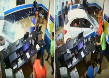 Idosa perde controle de carro e invade sala VIP de rodoviária