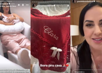 Graciele Lacerda tem alta da maternidade e deixa hospital com a filha: ‘Pra casa’