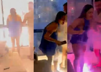 VÍDEO – Turista é atingida por fogos de artifício na virada do ano dentro de apartamento