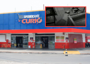 Vídeo mostra bandidos rastejando para roubar dinheiro de supermercado em Cuiabá