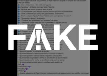 É #FAKE que o papa Francisco recomendou 15 atos de caridade em vez de jejum na Quaresma