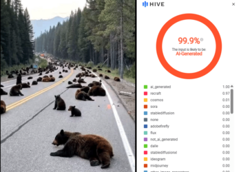 Ursos não bloquearam entrada do parque Yellowstone; imagem foi feita por IA