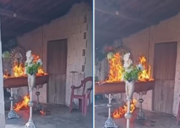 Vídeo: Bandidos invadem velório e colocam fogo em caixão