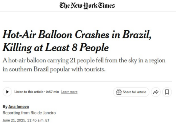 'Dramático': queda de balão que matou 8 em SC repercute na imprensa internacional