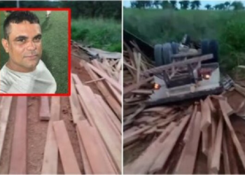 Empresário de 36 anos morre após tombar caminhão carregado com madeira
