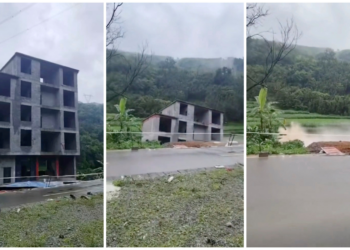 Prédio de cinco andares desaba em rio no sul da China por causa de fortes chuvas; VÍDEO