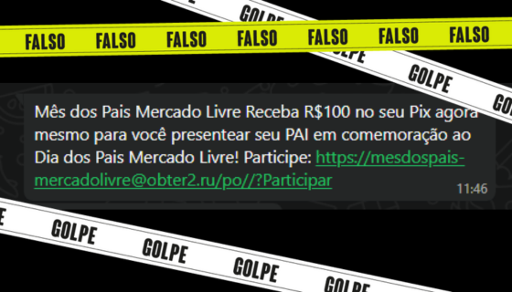 Mercado Livre não oferece Pix de R$ 100 para Dia dos Pais; site é golpe