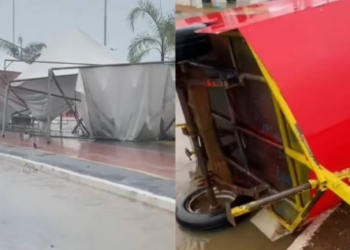 Chuva alaga ruas e ventania causa estragos em Primavera do Leste