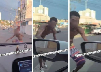 Morador de rua tenta fingir que foi atropelado em Cuiabá; vídeo