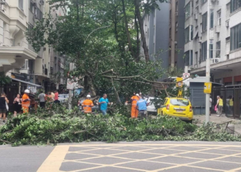 Rio tem vento forte, queda de árvores, chuva e alerta de ressaca no mar devido a ciclone