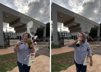 Professora da Unemat estoura champanhe na porta PF onde Bolsonaro está preso