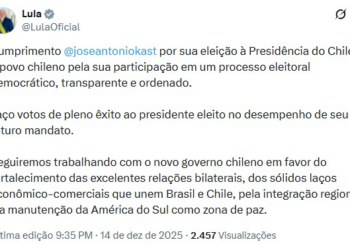 'Seguiremos trabalhando com o governo chileno', diz Lula após eleição de presidente de direita no Chile