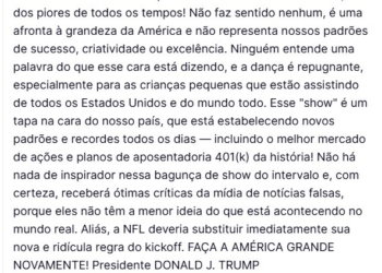 Trump detona show de Bad Bunny no Super Bowl: 'Afronta à grandeza da América'
