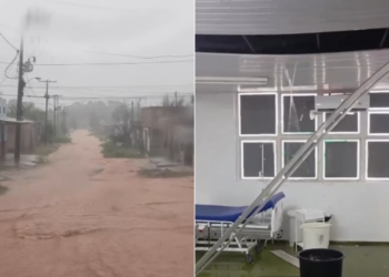 Chuva alaga ruas e derruba teto do Pronto-Socorro; veja vídeos