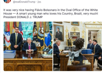Horas após nova proposta de tarifaço, Trump posta foto com Flávio Bolsonaro