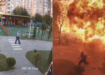 VÍDEO: homem escapa por pouco de ataque de drone russo perto de Kiev